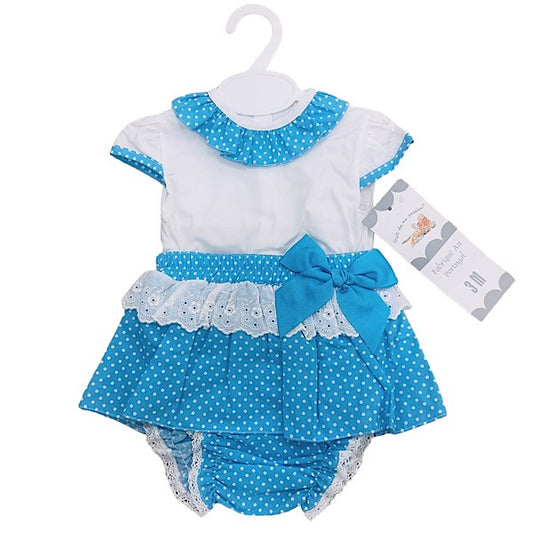 Turquoise and White Bow Romper Dress 6-24M