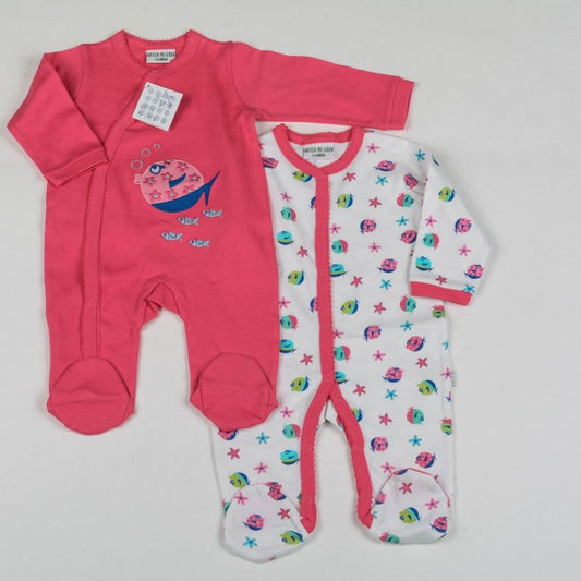 BABY GIRLS FISH 2 PACK COTTON SLEEPSUITS